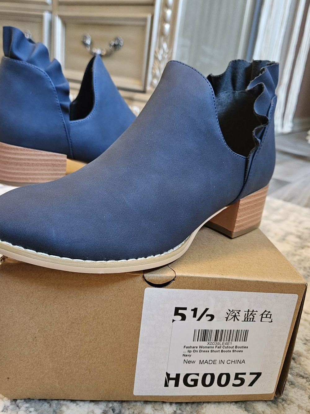 Navy Ruffle-Back Ankle Booties - Women